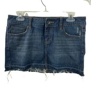 Bullhead womens skirt sz 5 denim blue mini raw hemline distress 5 pocket cotton